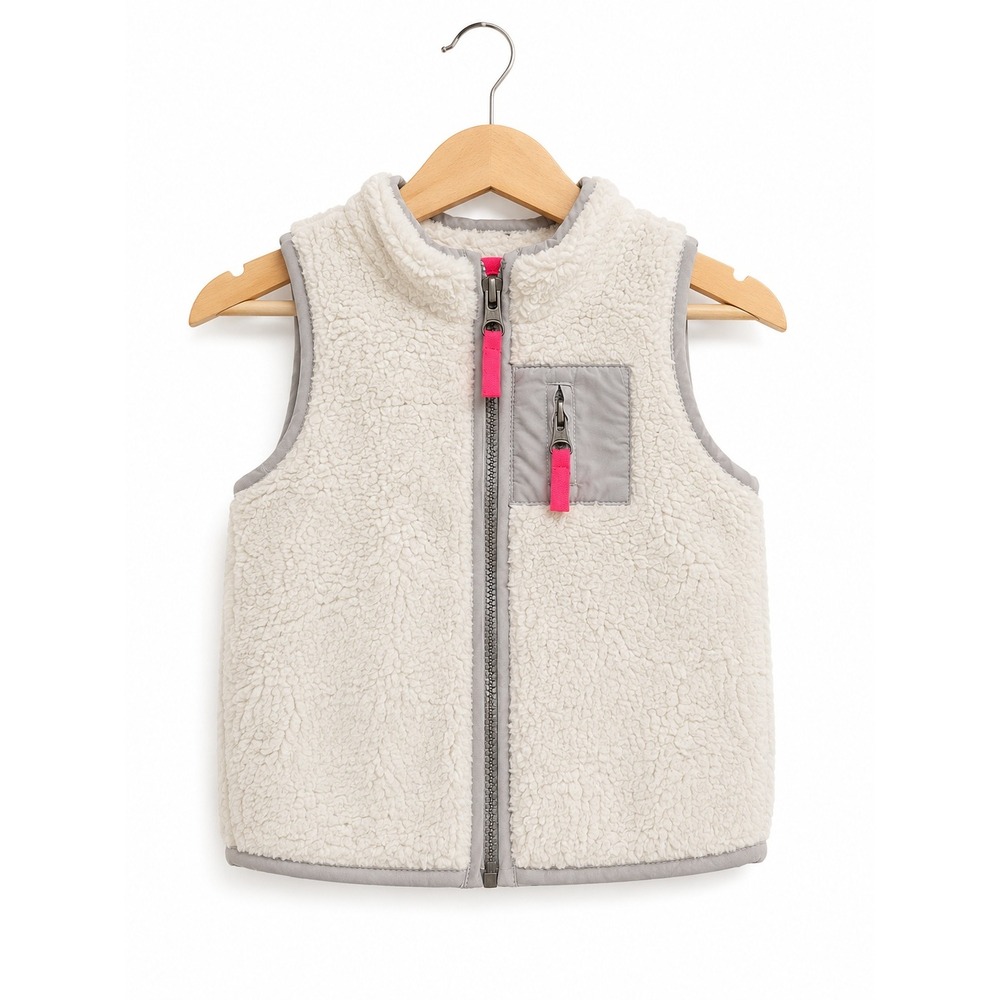 Carter's Baby Sherpa Fleece Vest Gray White Neon Pink Zip Up Cozy 9 Months
